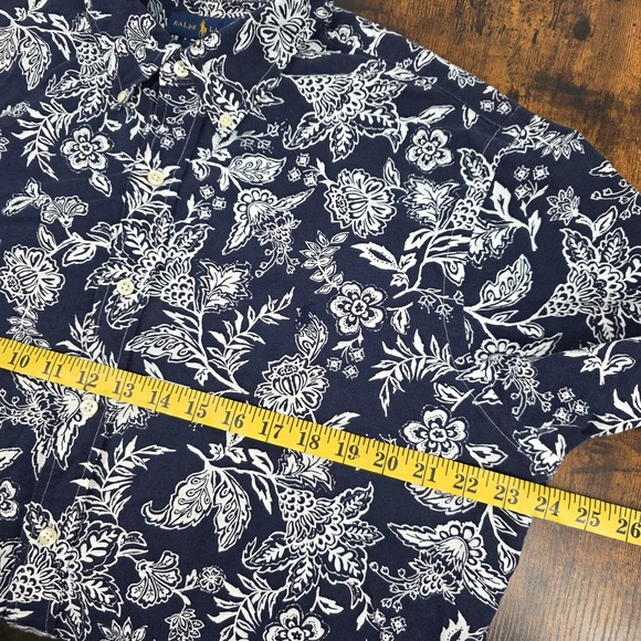 Polo Ralph Lauren Men's Short Sleeve Button Down Blue White Floral Slim Fit XL - Picture 5 of 7